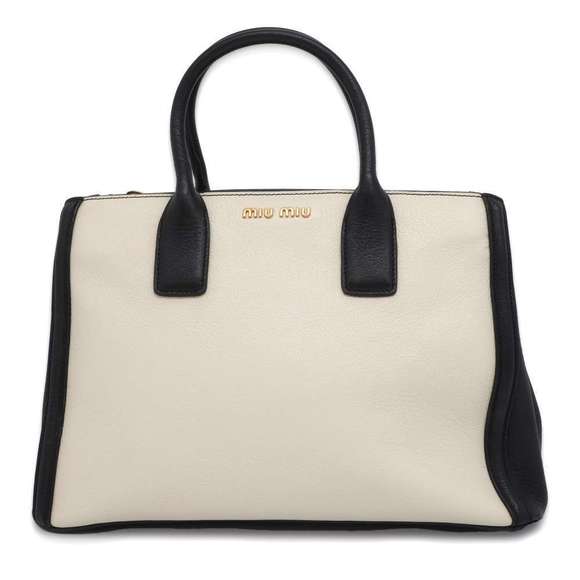 Miu Miu Logo 2way Handbag Beige Bkack - Picture 1 of 16